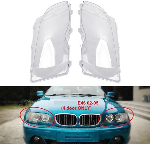 متوافق مع BMW E46 Serie 3 4Door 2002-2005 أغطية المصابيح الأمامية للسيارة عاكس الضوء للمصابيح الأمامية غطاء حماية ملحقات السيارة (اليسار واليمين) in Kuwait