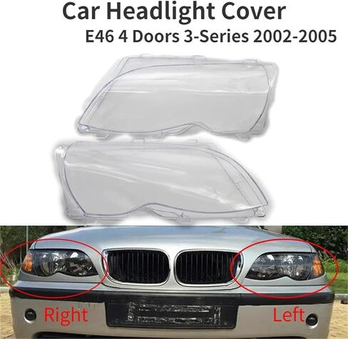 أغطية عدسات إضاءة السيارة الأمامية متوافقة مع BMW 3 Series E46 318i 320i 325i 4 أبواب سيدان 2002-2005 غطاء المصباح الأمامي (يمين) in Saudi Arabia