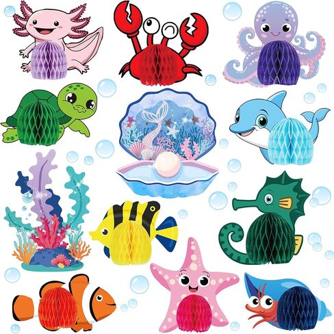 12Pcs Under The Sea Party Decorations Ocean Sea Animal Honeycomb Centerpiece Under The Sea Birthday Party Table Decoration Fish Sea Creature Mermaid Centerpiece for Beach Baby Shower Party Supplies in Saudi Arabia