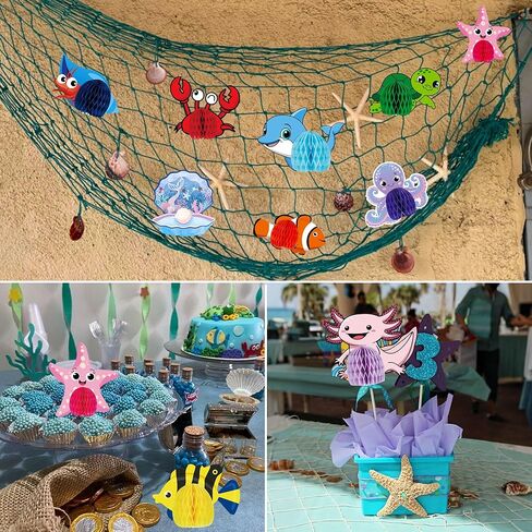 12Pcs Under The Sea Party Decorations Ocean Sea Animal Honeycomb Centerpiece Under The Sea Birthday Party Table Decoration Fish Sea Creature Mermaid Centerpiece for Beach Baby Shower Party Supplies in Saudi Arabia