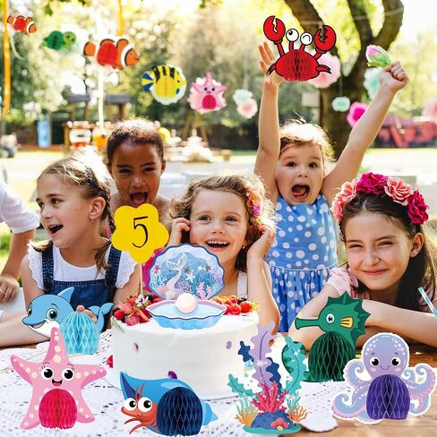 12Pcs Under The Sea Party Decorations Ocean Sea Animal Honeycomb Centerpiece Under The Sea Birthday Party Table Decoration Fish Sea Creature Mermaid Centerpiece for Beach Baby Shower Party Supplies in Saudi Arabia