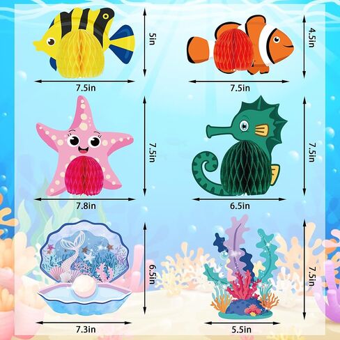 12Pcs Under The Sea Party Decorations Ocean Sea Animal Honeycomb Centerpiece Under The Sea Birthday Party Table Decoration Fish Sea Creature Mermaid Centerpiece for Beach Baby Shower Party Supplies in Saudi Arabia