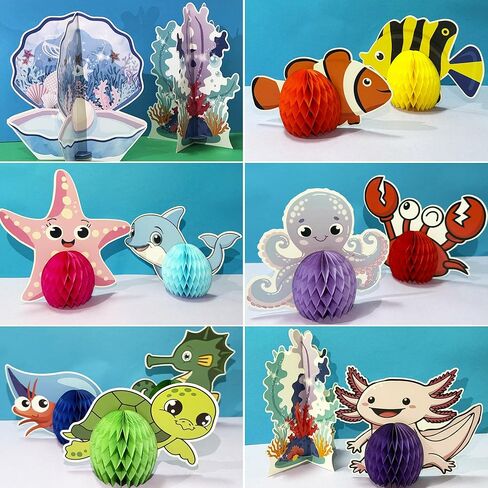 12Pcs Under The Sea Party Decorations Ocean Sea Animal Honeycomb Centerpiece Under The Sea Birthday Party Table Decoration Fish Sea Creature Mermaid Centerpiece for Beach Baby Shower Party Supplies in Saudi Arabia