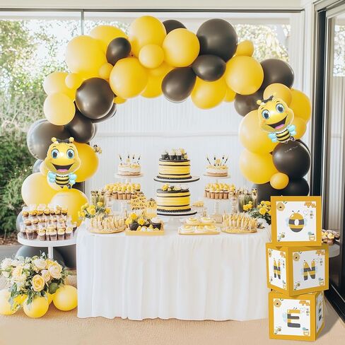 Bee First Birthday Party Balloon Boxes Supplies - 3 Pcs Honey Bumble Theme Happy 1st Bee Day Birthday Party Decorations One Balloon Box Backdrop Block in Saudi Arabia