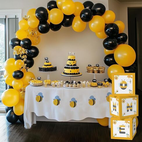 Bee First Birthday Party Balloon Boxes Supplies - 3 Pcs Honey Bumble Theme Happy 1st Bee Day Birthday Party Decorations One Balloon Box Backdrop Block in Saudi Arabia
