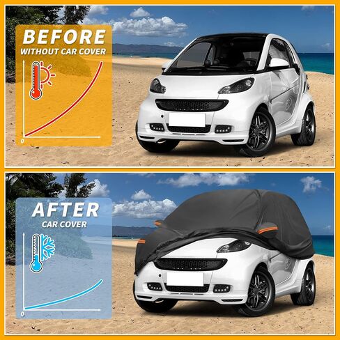 Car Cover Waterproof All Weather Sun Rain Protection Full Exterior Cover for Smart Fortwo Black with Left Side Zippers in Saudi Arabia