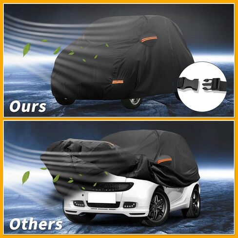 Car Cover Waterproof All Weather Sun Rain Protection Full Exterior Cover for Smart Fortwo Black with Left Side Zippers in Saudi Arabia