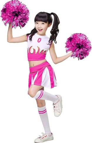 LOLANTA Girls Cheerleader Costume Pleated Skirt Set Cheerleader Outfit with Pom Pom in Kuwait