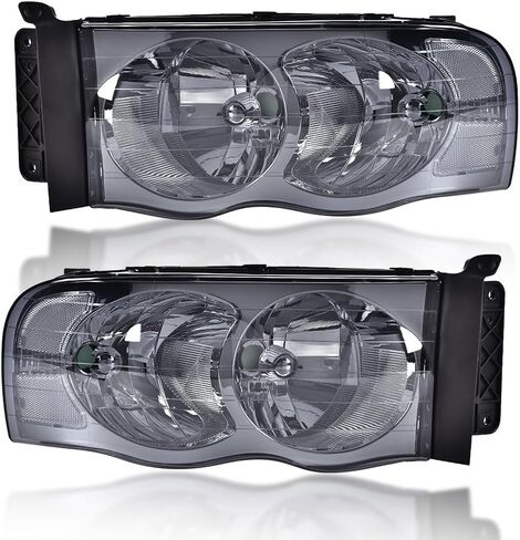 Headlights Assembly Compatible with Dodge Ram 1500 2002-2005/Fit Dodge Ram 2500 3500 2003-2005 Corner Lamps Smoky lens Chrome Housing Amber Reflector in Saudi Arabia
