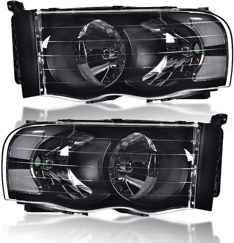 Headlights Assembly Compatible with Dodge Ram 1500 2002-2005/Fit Dodge Ram 2500 3500 2003-2005 Corner Lamps Smoky lens Chrome Housing Amber Reflector in Saudi Arabia