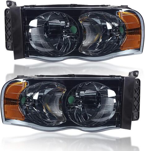 Headlights Assembly Compatible with Dodge Ram 1500 2002-2005/Fit Dodge Ram 2500 3500 2003-2005 Corner Lamps Smoky lens Chrome Housing Amber Reflector in Saudi Arabia
