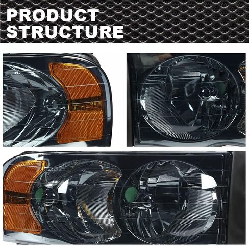 Headlights Assembly Compatible with Dodge Ram 1500 2002-2005/Fit Dodge Ram 2500 3500 2003-2005 Corner Lamps Smoky lens Chrome Housing Amber Reflector in Saudi Arabia