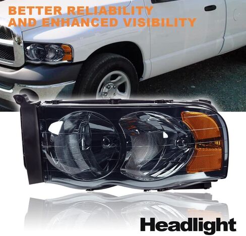 Headlights Assembly Compatible with Dodge Ram 1500 2002-2005/Fit Dodge Ram 2500 3500 2003-2005 Corner Lamps Smoky lens Chrome Housing Amber Reflector in Saudi Arabia
