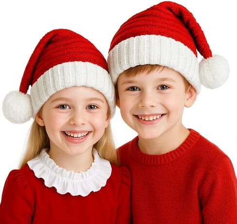 Santa Hat Christmas Hat for Adults, Red Knitted Beanie Hat with Pompom, Unisex Xmas Holiday Hat with Gift Box for Christmas New Year Festive Party Supplies in Saudi Arabia