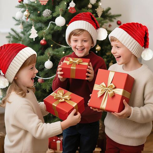 Santa Hat Christmas Hat for Adults, Red Knitted Beanie Hat with Pompom, Unisex Xmas Holiday Hat with Gift Box for Christmas New Year Festive Party Supplies in Saudi Arabia