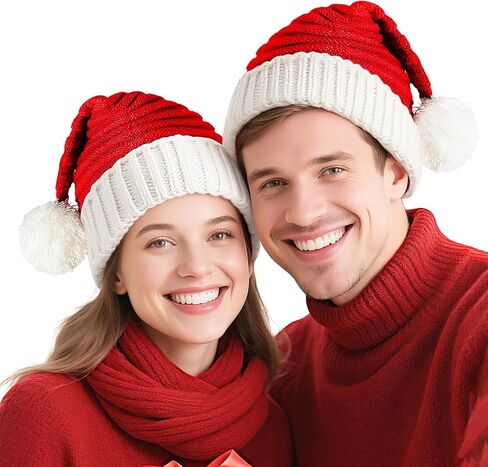 Santa Hat Christmas Hat for Adults, Red Knitted Beanie Hat with Pompom, Unisex Xmas Holiday Hat with Gift Box for Christmas New Year Festive Party Supplies in Saudi Arabia