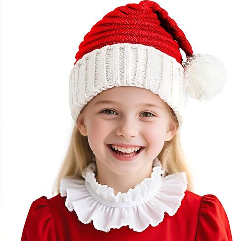 Santa Hat Christmas Hat for Adults, Red Knitted Beanie Hat with Pompom, Unisex Xmas Holiday Hat with Gift Box for Christmas New Year Festive Party Supplies in Saudi Arabia