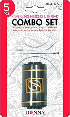 DONNA Weaving Needle & Thread Combo Set – 4 Curved & Straight Weaving Needles + Strong Black Weaving Thread for Sew-in, Wig Making, Hair Extensions, Braiding & Styling – 5 PCS in Saudi Arabia