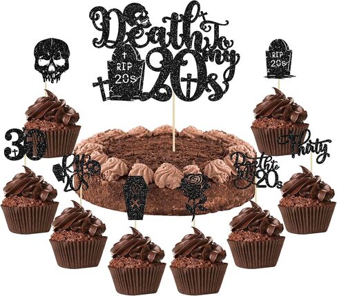 Ephlyn 25 حزمة من Death to My 20s Cake Toppers RIP 20s Cupcake Toppers Glitter Rip 20s Cupcake Picks Death to My Twenties زينة كعكة الجنازة من أجل Rip to My 20s Youth لوازم حفلات عيد الميلاد الثلاثين in Saudi Arabia