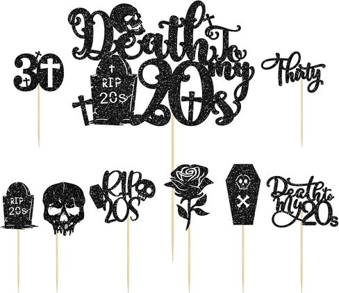 Ephlyn 25 حزمة من Death to My 20s Cake Toppers RIP 20s Cupcake Toppers Glitter Rip 20s Cupcake Picks Death to My Twenties زينة كعكة الجنازة من أجل Rip to My 20s Youth لوازم حفلات عيد الميلاد الثلاثين in Saudi Arabia