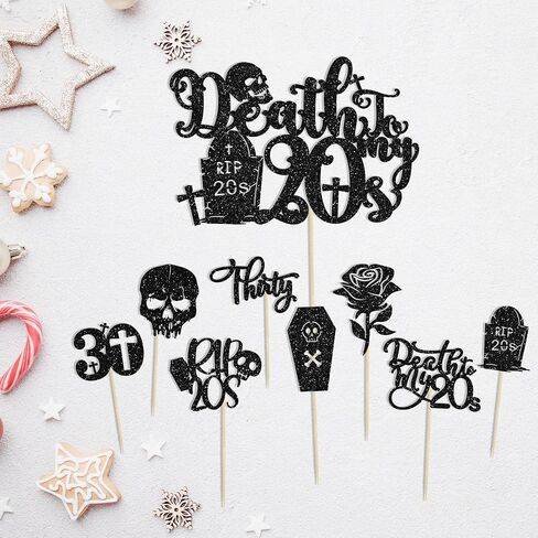 Ephlyn 25 حزمة من Death to My 20s Cake Toppers RIP 20s Cupcake Toppers Glitter Rip 20s Cupcake Picks Death to My Twenties زينة كعكة الجنازة من أجل Rip to My 20s Youth لوازم حفلات عيد الميلاد الثلاثين in Saudi Arabia