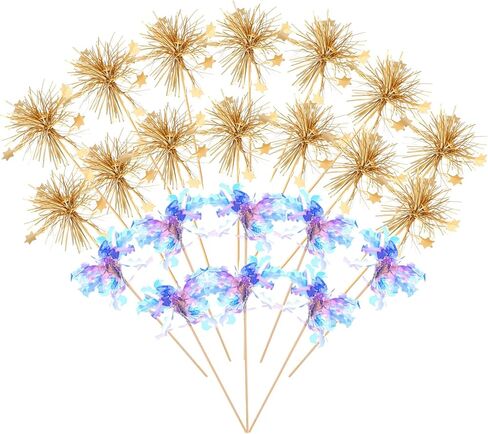 40 Pcs Foil Firework Cupcake Toppers Fireworks Cupcake Picks Happy Birthday Cake Toppers Sparkle Tinsel Cake Decorations Cocktail Fruit Toothpick for Graduation Birthday Wedding Party Supplies in Saudi Arabia