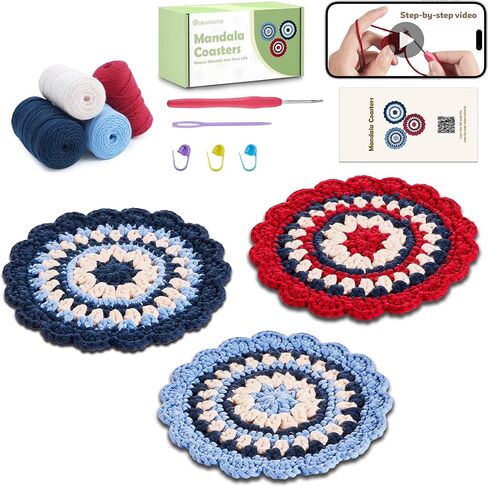 مجموعة أدوات الكروشيه للمبتدئين من أوكووما، مجموعة أدوات الحياكة والفنون اليدوية سهلة الحياكة والكروشيه مع دروس فيديو خطوة بخطوة، مجموعات بداية الكروشيه للبالغين والمراهقين والأطفال (ساحة الجدة لعيد الميلاد) in Kuwait