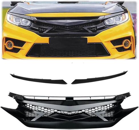 G-PLUS Front Bumper Grill & 2 PCS Eye Lid Compatible with Honda Civic 10th Gen 2016 2017 2018 Front Upper Hood Grille Factory Style ABS Plastic in Saudi Arabia