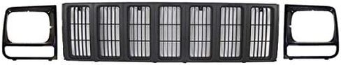 Bundle For 1997-2001 CHEROKEE SE/SPORT MODEL GRILLE HEADLIGHT DOOR BEZEL PRIMED BLACK 3PCS CH2512157 CH2513157 CH1200208 in Saudi Arabia