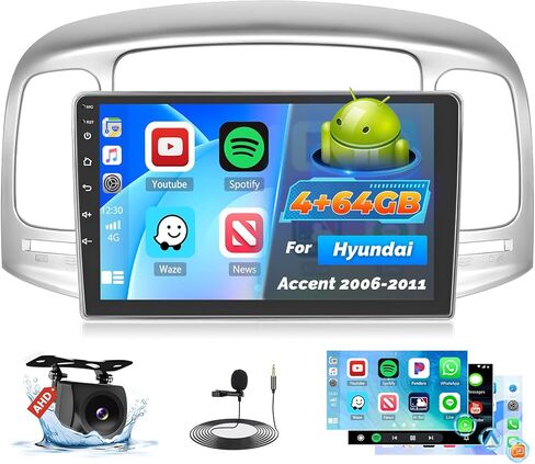 Roinvou 2+64G Android 9" Touchscreen Radio for Hyundai Accent 2006-2011 with Wireless CarPlay Android Auto WiFi Bluetooth GPS Navigation FM RDS Radio Backup Camera in Kuwait