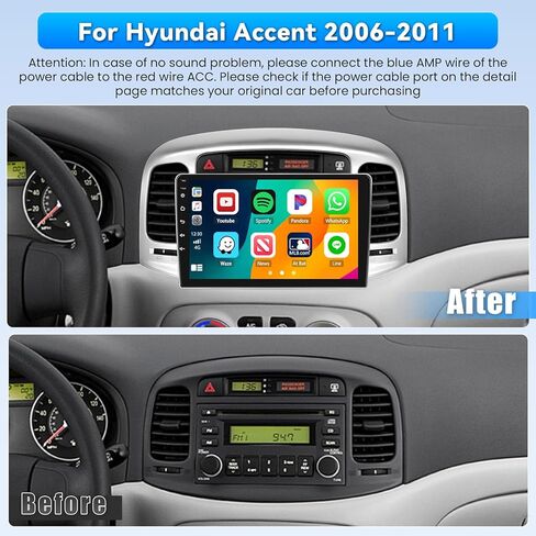 Roinvou 2+64G Android 9" Touchscreen Radio for Hyundai Accent 2006-2011 with Wireless CarPlay Android Auto WiFi Bluetooth GPS Navigation FM RDS Radio Backup Camera in Kuwait