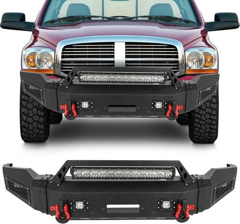 SCITOO Steel Front Bumper fit for 2006-2008 for RAM 1500 Rock Crawler Bumper, with Winch Plate and D-rings and LED Lights (Powder coated black finish) in Saudi Arabia