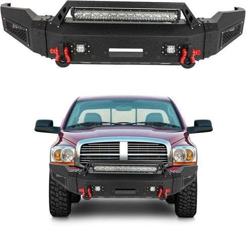 SCITOO Steel Front Bumper fit for 2006-2008 for RAM 1500 Rock Crawler Bumper, with Winch Plate and D-rings and LED Lights (Powder coated black finish) in Saudi Arabia