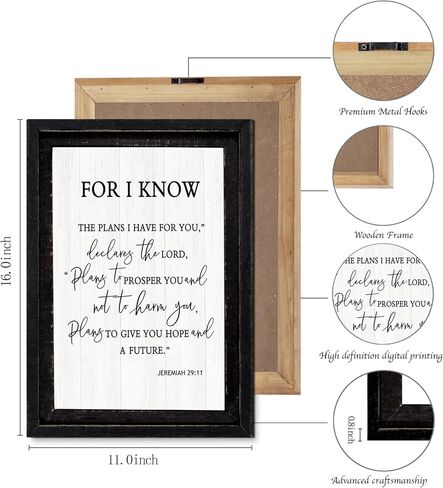 Framed The Ten Commandments Wall Art Decor Bible 10 Commandments Wooden Hanging Sign Decoration for Modern Home Living Room Bedroom Office 16"x11" in Saudi Arabia