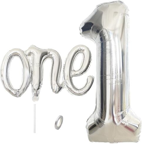 2Pcs White Gold One Balloon Set, 40inch Big Giant Large Light Gold Number 1 Balloon and 26inch Script Letter One Balloon Banner, One Balloons for 1st Birthday Decorations for Boy or Girl in Saudi Arabia