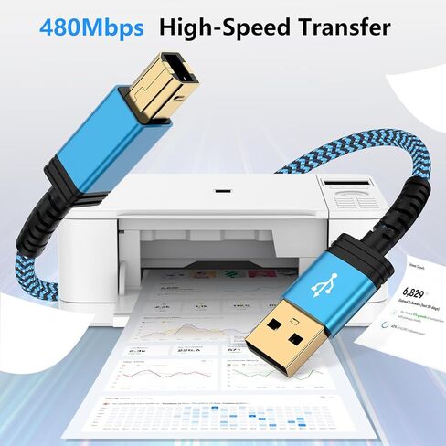 Printer Cable 6FT USB 2.0 Printer Cable USB-A to USB-B Cable, High Speed Scanner Printer Cord for HP Canon Dell Samsung Epson Brother Lexmark Xerox,USB MIDI Cable for Digital Piano DAC MIDI Controller in Kuwait