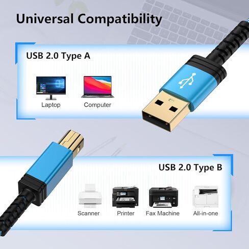 Printer Cable 6FT USB 2.0 Printer Cable USB-A to USB-B Cable, High Speed Scanner Printer Cord for HP Canon Dell Samsung Epson Brother Lexmark Xerox,USB MIDI Cable for Digital Piano DAC MIDI Controller in Kuwait