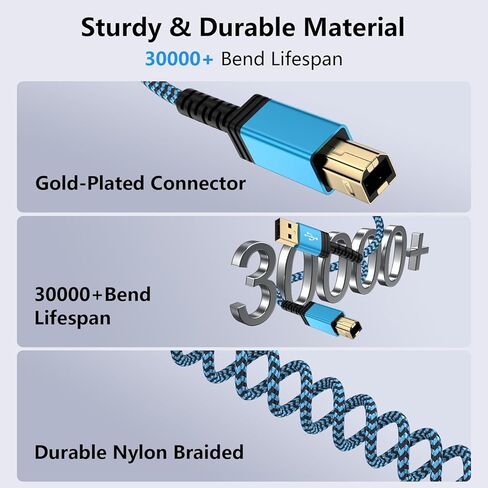 Printer Cable 6FT USB 2.0 Printer Cable USB-A to USB-B Cable, High Speed Scanner Printer Cord for HP Canon Dell Samsung Epson Brother Lexmark Xerox,USB MIDI Cable for Digital Piano DAC MIDI Controller in Kuwait