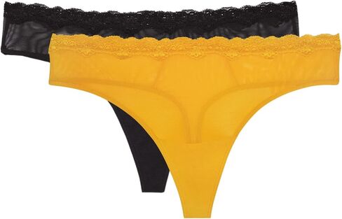 Smart & Sexy Women's Lace Trim & Mesh Panty Sexy Thongs & Cheeky Bikinis, Blushing Rose/Black Hue in Saudi Arabia