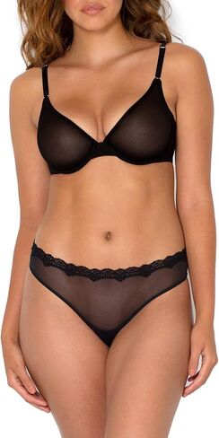 Smart & Sexy Women's Lace Trim & Mesh Panty Sexy Thongs & Cheeky Bikinis, Blushing Rose/Black Hue in Saudi Arabia