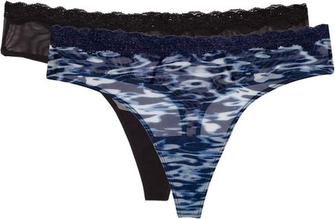 Smart & Sexy Women's Lace Trim & Mesh Panty Sexy Thongs & Cheeky Bikinis, Blushing Rose/Black Hue in Saudi Arabia