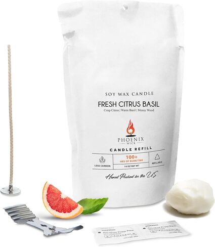 Phoenix Wick Candle Making Kit – Transform Anything Into A Candle – Candle Making Kit with Wick + 14 oz Wax (Fresh Citrus Basil) in Saudi Arabia