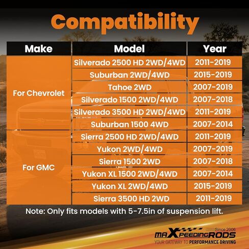 maXpeedingrods Front Extended Brake Lines for Chevy Silverado/GMC 1500 2007-2018, 2500HD/3500HD 2011-2019, for Suburban/Tahoe/Yukon XL, Stainless Steel - 5-7.5" Lift in Saudi Arabia