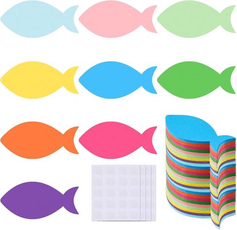 MixTeach 180 Pcs Fish Cutouts Paper Fish Shapes 4 Inch Assorted Color Fish Die Cuts Summer Classroom Decor with Glue Points for Bulletin Board DIY Craft Project Party Decor in Saudi Arabia