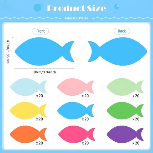 MixTeach 180 Pcs Fish Cutouts Paper Fish Shapes 4 Inch Assorted Color Fish Die Cuts Summer Classroom Decor with Glue Points for Bulletin Board DIY Craft Project Party Decor in Saudi Arabia