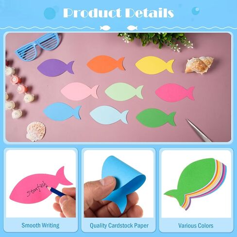 MixTeach 180 Pcs Fish Cutouts Paper Fish Shapes 4 Inch Assorted Color Fish Die Cuts Summer Classroom Decor with Glue Points for Bulletin Board DIY Craft Project Party Decor in Saudi Arabia