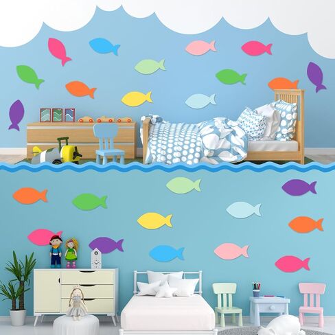 MixTeach 180 Pcs Fish Cutouts Paper Fish Shapes 4 Inch Assorted Color Fish Die Cuts Summer Classroom Decor with Glue Points for Bulletin Board DIY Craft Project Party Decor in Saudi Arabia