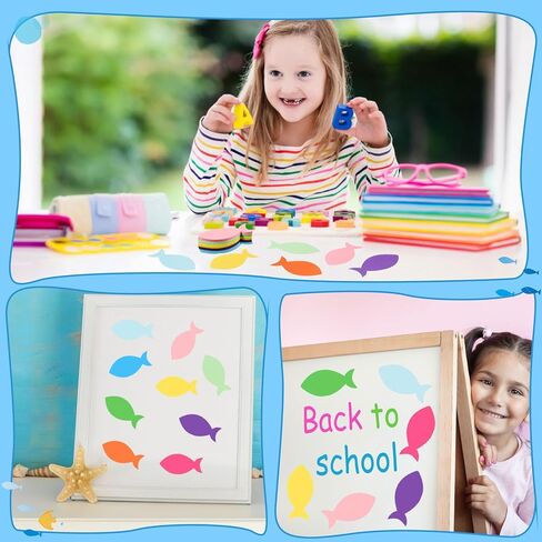 MixTeach 180 Pcs Fish Cutouts Paper Fish Shapes 4 Inch Assorted Color Fish Die Cuts Summer Classroom Decor with Glue Points for Bulletin Board DIY Craft Project Party Decor in Saudi Arabia