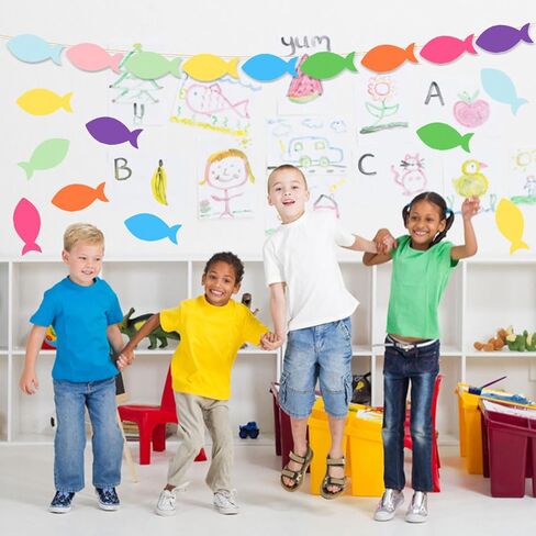 MixTeach 180 Pcs Fish Cutouts Paper Fish Shapes 4 Inch Assorted Color Fish Die Cuts Summer Classroom Decor with Glue Points for Bulletin Board DIY Craft Project Party Decor in Saudi Arabia