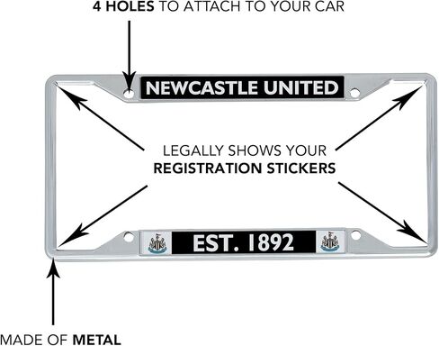 Desert Cactus Newcastle United FC NUFC Magpies إكسسوارات السيارات الإنجليزية كرة القدم كرة القدم إطار لوحة ترخيص معدني وحامل بطاقات للجزء الأمامي أو الخلفي من السيارة (الإطار - التصميم أ) in Kuwait